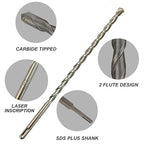 SDS Plus Drill Bits – 4pcs 12 Inch Masonry SDS Plus Drill Bit Set - Carbide Tipped - Rotary Hammer Drill Bits for Brick, Stone, Concrete (1/4” x 12”, 5/16” x 12”, 3/8” x 12”, 1/2” x 12”)