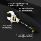 deli 6" Adjustable Wrench Heavy-Duty Chrome - Anti-Slip Grip, Smooth-Jaw, Cr-V Steel, Wide Opening for Plumbing & DIY