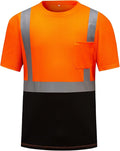 High Visibility Shirts Quick Dry Safety T Shirts with Reflective Strips and Pocket Short Sleeve Mesh Hi Vis Construction Work Class 2 Shirt for Men/Women Black Bottom Orange,6XL