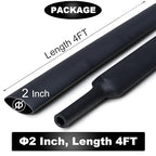 4 FT Diameter 2 Inch 3:1 Heat Shrink Tubing Dual Wall Adhesive Lined Marine Grade Electrical Cable Heat-Shrink Industrial Insulation Wrap Tube Black