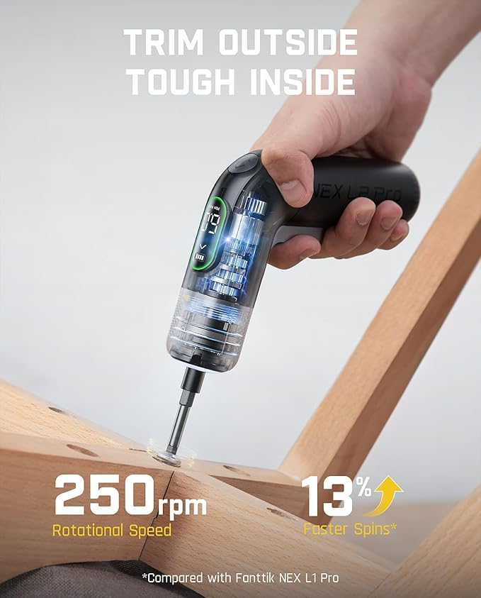 Fanttik L2 Pro Electric Screwdriver set, Cordless Screwdriver, 20 Bits, 1/4‘’Hex Chuck, Max 6N·m Torque, Digital Screen, Variable Speed, 2000mAh Rechargeable Battery, Tech Tool for DIY Enthusiasts