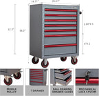 7-Drawer Rolling Tool Chest with Locking Wheels & Drawers, 18.11" D x 26.61" W x 38.3" H Mobile Tool Storage Cabinet, Heavy-Duty Garage Organizer with Ergonomic Handle
