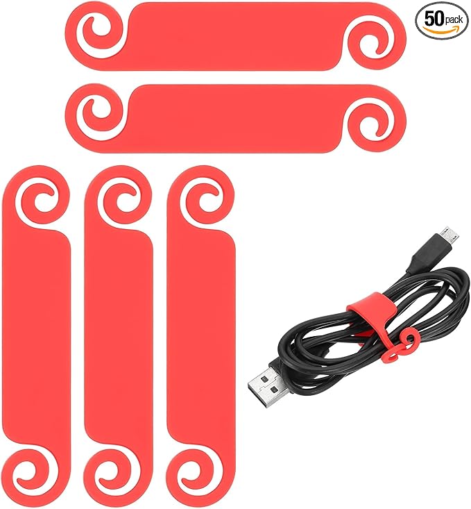 PATIKIL Cable Tags Flexible Cable Management Labels Cord Identification Tags, Wire Cord Markers for USB Computer Phone Charger Power - 50Pcs (Red)