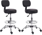 Drafting Stool Chair with Back, Adjustable Foot Rest Backrest Swivel Rolling Stool, Multi-Purpose Office Desk Chair, Thickened Seat for Home Bar Spa Kitchen Shop 2pack