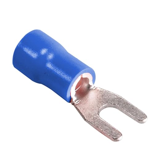 100pcs Insulated Fork Spade Wire Connectors, U Type Electrical Crimp Terminal for 16-14AWG Cable by MILAPEAK (Blue)