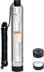 WASSERMANN 4" Septic Submersible Effluent/Cistern Bottom Suction Pump With 33FT Cable, 1/2HP, 230V/60HZ, 26GPM, 138FT Head, Stainless Steel Deep Well for Septic Tank Home