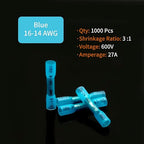 1000Pcs 16-14 AWG Blue Heat Shrink Butt Connectors, Marine Grade Insulated Splice Electrical Connectors, Waterproof Wire Connectors Terminals for Marine Crimp, Boat, Cable, Automotive