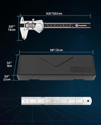 Digital Caliper 6 inch,(ABS) Absolute Scale Caliper,IP54 Caliper Measuring Tool, Inch/MM, Auto-Off LCD Stainless Steel Waterproof Micrometer Vernier Caliper, with Steel Ruler, Silver