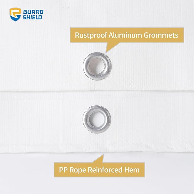 GUARD SHIELD Super Heavy Duty White Ploy Tarp Cover 12x20 Feet Waterproof Tarps 16mil Thick UV and Tear Resistant Tarpualin