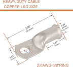 10pcs 2/0 AWG-3/8(M10) Tinned Copper Ring Terminals Battery Lugs, Heavy Duty Wire Lugs, Battery Cable Connectors
