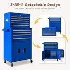 13-Drawer Double Doors Handle Rolling Tool Chest, 2 in 1 Detachable Rolling Tool Chests, Large Tool Boxes with lock, Metal Standing Tool Cabinet for Garage Workshop(Blue)