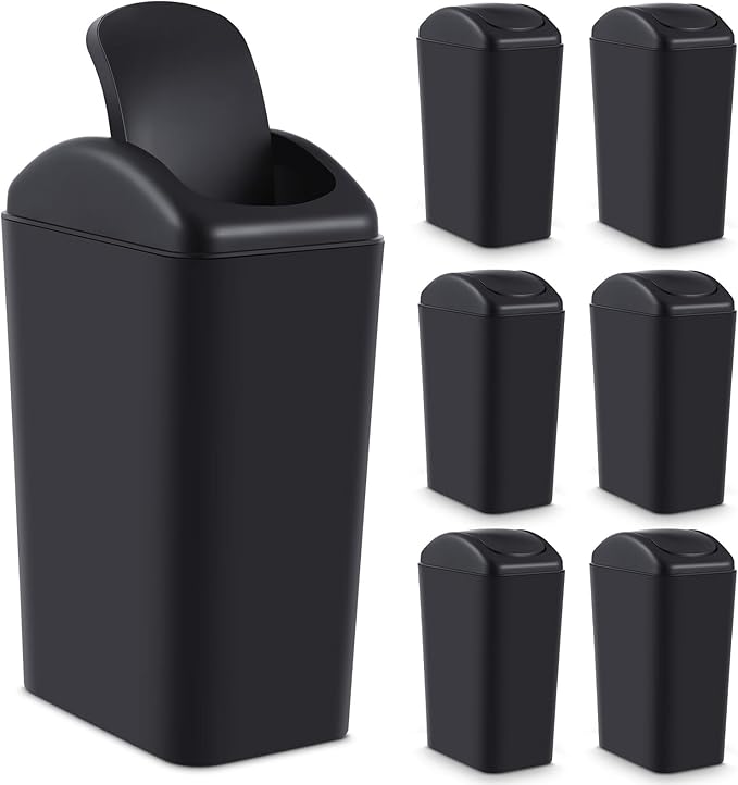 Hoolerry 2 Pcs 3 Gallon/12 Liter Small Trash Can Plastic Kitchen Garbage with Lid Small Trash Bin for Bathroom Office Bedroom Kitchen Waste Outdoor (Black)