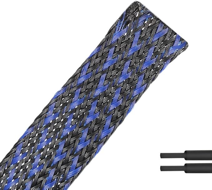 PET Expandable Braided Sleeving Wire Loom 1/2 Inch Cable Wrap Cable Sleeve Wire Protector Sleeve Tubing 25Feet, Blue&Black
