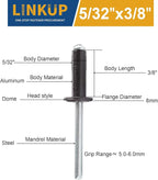 Linkup 240pcs pack 5/32" x 3/8" Black pop blind Rivets, 4mm x 10mm Black pop rivets,Aluminum Body Steel Mandrel Rivets (Black),Dome Head aluminum rivets