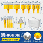 HIGHDRIL Diamond Drill Bits Kit with Triangle Shank for Porcelain Tile Ceramic Marble Brick Concrete Vacuum Brazed Hole Saw(6/8/10/20/25/28/32/35/45/65mm+50mm Hex Shank Chamfer Beveling Bit