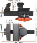 VEVOR Bench Vise, 6.5" Jaw Width 6.5" Forward &9.3" Reverse Opening, 360-Degree Swivel Locking Base Multipurpose Workbench w/Anvil, Heavy Duty Ductile Iron w/Bolts & Nuts, for Drilling, Pipe Cutting