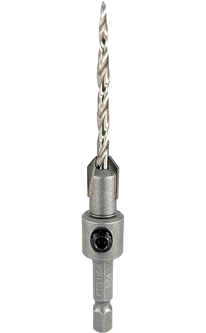 FTG USA #6 (9/64") Tungsten Carbide Tipped Countersink Drill Bit with Tapered Drill Bit, 1/4 Inch Quick Change Hex Shank and Allen Wrench