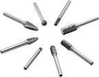 Carbide Burr Set 8pcs with 1/4''Shank Double Cut Solid Power Tools Tungsten Carbide Rotary Files Bits for Die Grinder Metal Wood Carving Engraving Polishing Drilling Grinding Milling Cutting