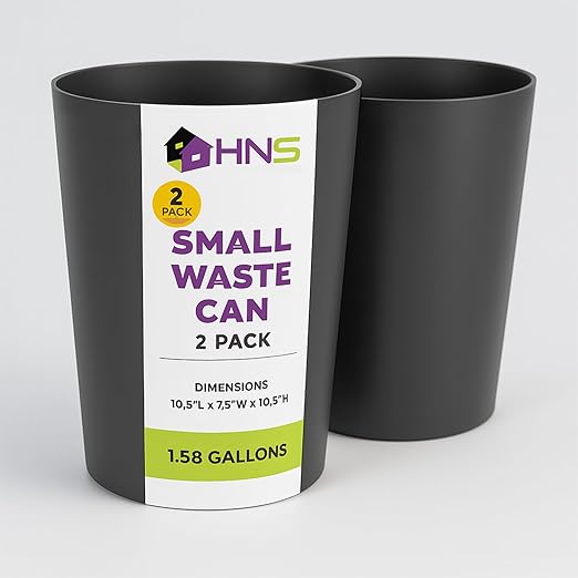 HOLDN’ STORAGE Small Trash Can - Set of 2 Open Top Waste Bin of 1.58 Gallon, Compact Waste Can Perfect for Bathroom, Kitchen, Office, Dorm - Durable Garbage Can - Gray