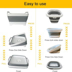 Collapsible Basin Bucket (9L+5L)-Collapsible Dish Tub Portable Sink-Foldable Sink Tub for Cleaning Foldable Portable Plastic (Grey+5L Grey)