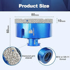 80mm Diamond Core Drill Bit for Porcelain Tile Ceramic Marble Granite Drilling,BRSCHNITT 1pc Vacuum Brazed Diamond Hole Saw with 5/8-11 Thread (80mm)