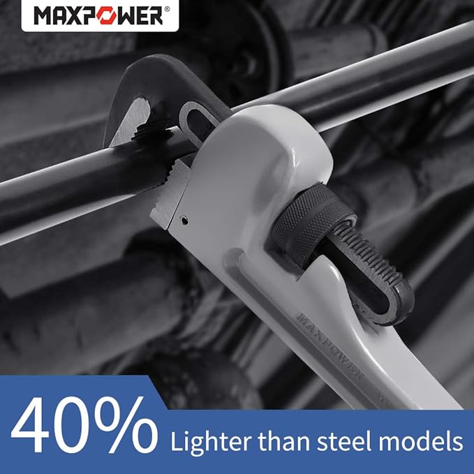 MAXPOWER 24 inch Pipe Wrench Aluminum Straight Pipe Wrench Heavy Duty 24-Inch Plumbers Wrench