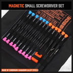 HORUSDY Mini Screwdriver Set, Set of 24 Pieces Magnetic Small Phillips/Slotted/Torx Star Screwdrivers, Precision Screwdriver Set for Repairing Eyeglass Phone Watch, Orange, Blue, Pink