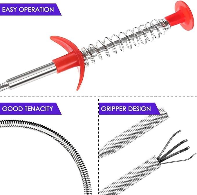 33.8 inch Drain Snake Hair Drain Clog Remover Tool - Sink Drain Cleaner for Toilet Sewer Shower Kitchen Bathroom Tub Clogged Drains Opener Cleaning Tool, Flexible Grabber Claw Pick Up Tool