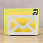 MyGift White Metal Desktop Mail Holder with Cutout Envelope Design Home and Office Desk Letter Organizer