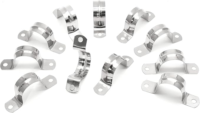 16Pcs 1-3/8 Inch Stainless Steel Conduit Clamps, Two Hole Strap U Bracket Rigid Pipe Strap Metal U Clamp Conduit Strap Tension Clips U-tube Clamp Heavy Duty