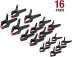 WORKPRO 16-Piece Nylon Spring Clamp Set-4pc 6-1/2", 6pc 4-1/2" , 6pc 3-3/8", for Woodworking, Photography Studios and DIY Works, Black