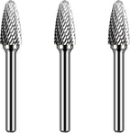 Carbide Burr Set 1/4" Shank SF-3 Die Grinder Bits Tungsten Double Cut Burr Bits (3/8" Cutter Dia X 0.84" Cutter Length) for Die Grinder Kits Metal Grinding Drilling Polishing (3pcs)