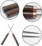 Yinluluna 2Pcs Scratch Awl Tool, Wooden Handle Slender Awl for Leather Craft Repair, Punching Stitching and Sewing