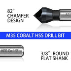 Countersink Drill Bit, TiAlN Coated M35 Cobalt 82 Degree Point Angle, 3/8" Round Shank, 1/2" Body Diameter Counter Sinker Drill Bits for Metal Wood Copper Plastic Resin