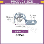 Swpeet 30Pcs 1-1/4"(32mm) Zinc Plated One Hole EMT Pipe Strap Kit, Pipe Straps U Bracket Tube Strap Pipe Clamp 1 Hole Snap On Pipe Strap Conduit Clamps Tension Clips for Fixing EMT Conduit Pipe