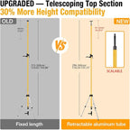 Telescoping Laser Level Pole with Tripod, 12Ft/3.7M Laser Level Stand, Includes 1/4"-20 Laser Mount & 5/8"-11 Adapter for Rotary/Line Lasers