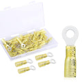 50 Pack Heat Shrink Ring Terminals - 1/4" - Yellow 12-10 AWG Marine Grade Heat Shrink Wire Connectors - Tinned Red Copper Eyelet Wire Connectors
