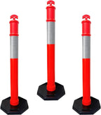 CJ Safety 44" inch Orange PE Delineator Post Cone, Heavy Duty Recycled Rubber Base, 10" Reflective Band, Pipe Insulation, Safety cones, Traffic cones for No Parking (Set of 3 Pack)
