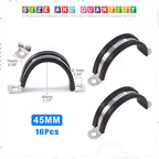 Glarks 16Pcs 45MM 2 Hole U-Tube Strap Clamp Set 304 Stainless Steel Rubber Cushion Rigid Pipe Strap U Bracket Tube Strap Assortment Kit For Pipe Tube Fixing (45mm)