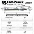FivePears Up Cut Spiral Router Bit for CNC, 3/8 inch Cutting Diameter and 1-1/4 inch Cutting Length 1/2 inch Shank Carbide End Mill Router Bit for Wood Carving Engraving Grinding Grooving