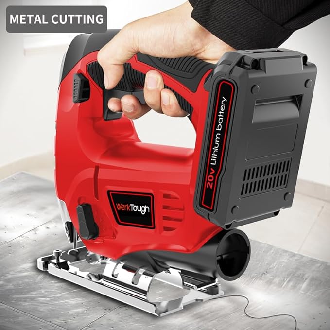Cordless Jig Saw,20V Electric Jigsaw Tool Kit with Variable Speed,Pendulum Function, 0-45°Adjustable Cutting Bevel,2.0A Li-ion Battery With 1 Hour Fast Charger,9pcs Free Blade