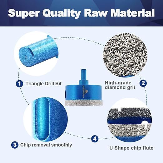 Dry Diamond Core Drill Bit,BRSCHNITT 3 Inch 75mm Diamond Hole Saw Core Drill Bit with Triangle Shank for Porcelain Tile Ceramic Stone Granite Marble（2pcs）