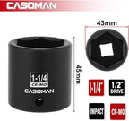 CASOMAN 1/2" Drive x 1-1/4" Impact Socket, 6-Point, SAE, CR-MO
