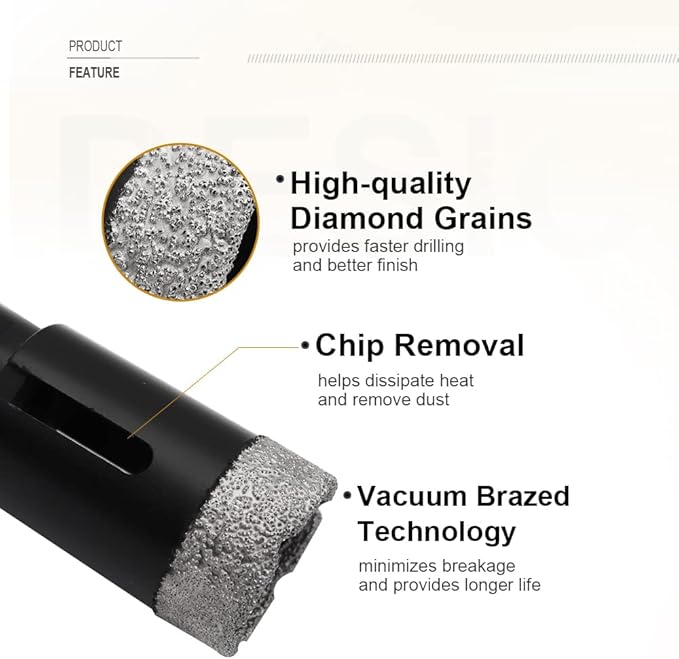 SHDIATOOL Diamond Core Drill Bits 1-3/8 Inch for Porcelain Ceramic Tile Marble Brick Vacuum Brazed Hole Saw 35mm