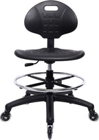Chair Master (Medium Bench Stool, Rubber Roller Blade Stye Casters Easy to Clean! Ergonomic Polyurethane Chair with Footring. Seat Height Range 19"-27". Home Office Lab Workstation.