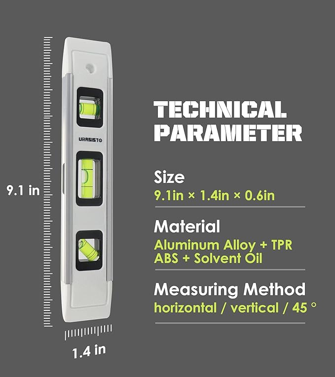 Torpedo Level 9-INCH Level with 45°/90°/180° Bubbles, Small Measuring Tool(3 Pack)