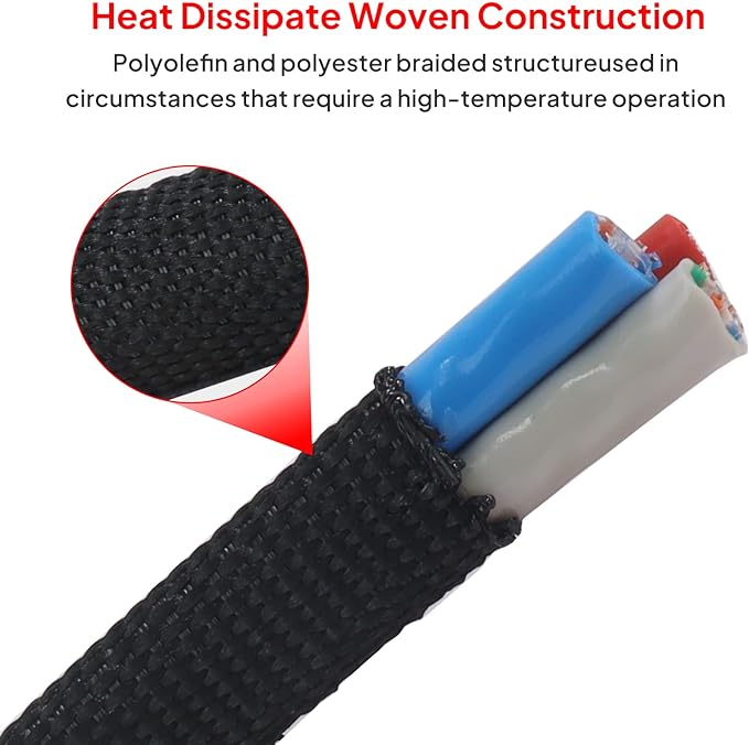 2 in 1 Heat Shrink Braided Sleeving Fabric Tubing-Perfectly fit Irregular Shape Hose/Cable/Wire (3/8"(10mm), 22FT)