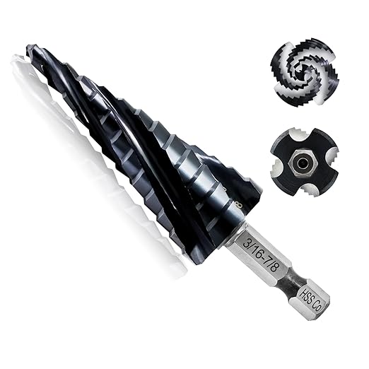 Cobalt Step Drill Bit - 3/16"-7/8" Four Spiral Flute Cobalt Step Drill Bit M35 with Impact Ready Unibit for Stainless Steel Metal Aluminium Copper Wood Plastic