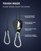 VIPARSPECTRA Retractable Heavy Duty Ratchet Tie Down Straps [8 Pack, 8ft, 75lbs/Pack], Rope Pulley System with Carabiner Hook Rope Adjuster for Hanging Plants/Grow Light/Tents Various Tie-Down Uses