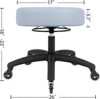 Chair Master 17" Round Vinyl Fabric Stool, Table Height, 360 deg Level Activation, Heavy Duty, Lab, Medical, Garage, Home, Spa, Cleanroom (Rubber Roller, Gray)